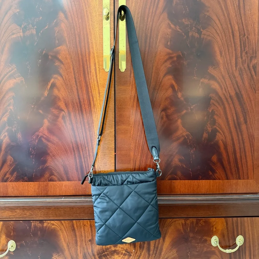MZ Wallace Madison Flat Crossbody Black Quilted Nylon Bag
